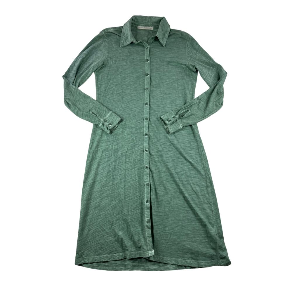 Peruvian Connection Lagos Shirt Dress S Green Classic Slubby Cotton Knit Button